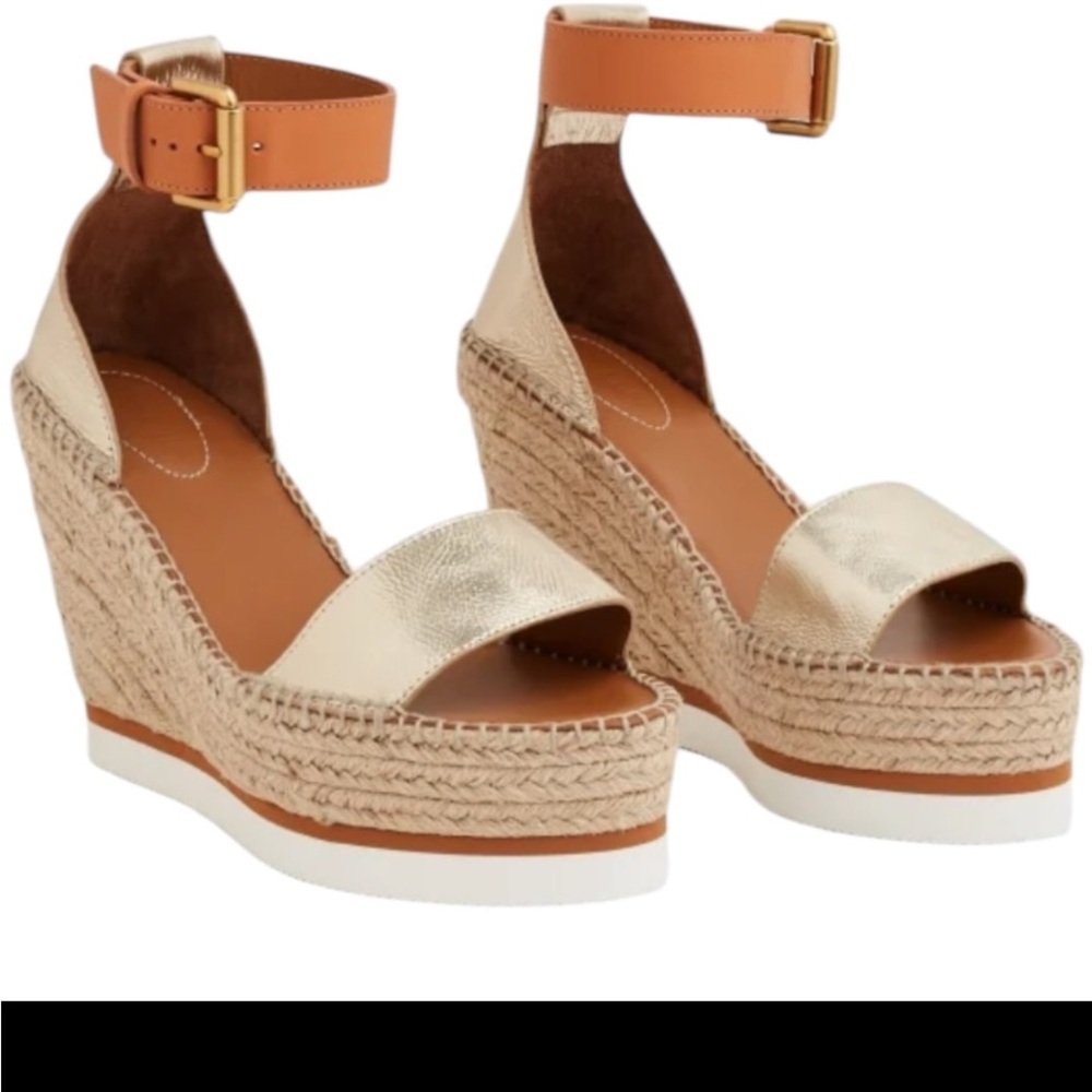 See by Chloe Glyn Gold Wedge Sandals